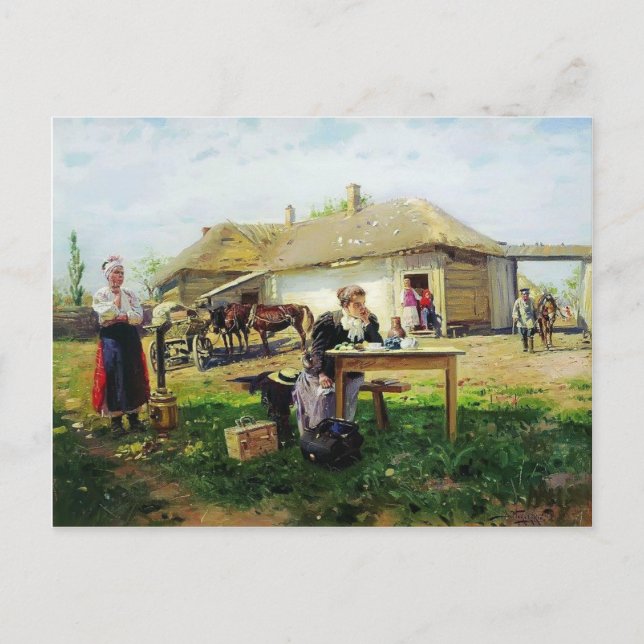 Carte Postale Vladimir Makovsky- Arrivée d'une maîtresse d'école (Devant)