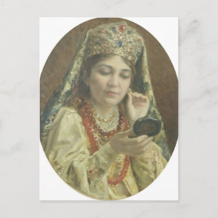 Carte Postale Vladimir Makovsky, jeune dame, regarde dans un mir