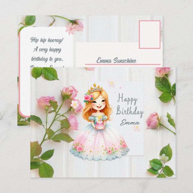 Carte Postale Voeux d'anniversaire de la princesse (Devant / Derrière)