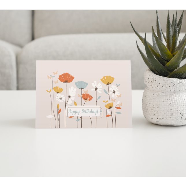 Carte Postale Vœux d'anniversaire floraux minimalistes (Créateur téléchargé)