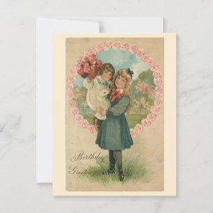 Carte Postale Vœux d'anniversaire, sœurs victoriennes, 1910