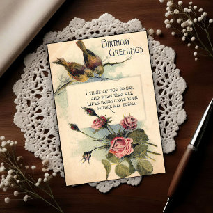 Carte Postale Vœux d'anniversaire vintage 1917 Roses