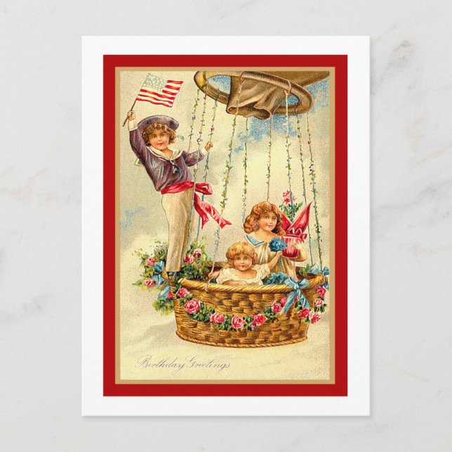 Carte Postale Vœux d'anniversaire vintage patriotiques (Devant)