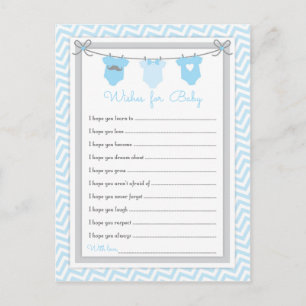 Carte Postale Vœux de baby shower de fil à linge pour bébé bleu-