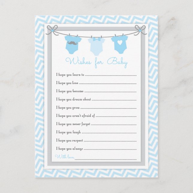 Carte Postale Vœux de baby shower de fil à linge pour bébé bleu- (Devant)