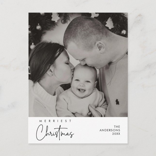 Carte Postale Vœux de bonheur Joyeux Noël Photo de famille (Devant)