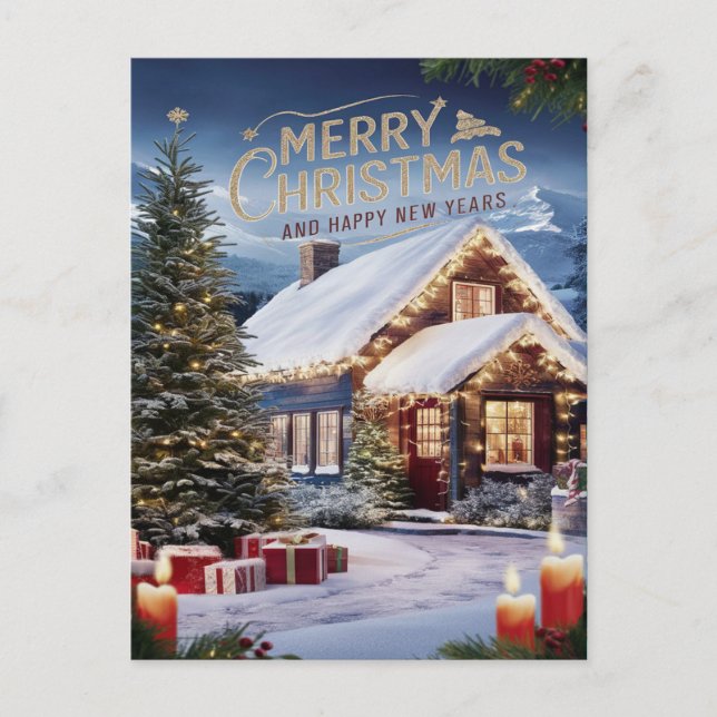 Carte Postale Vœux de fête dans un pays des merveilles enneigé (Devant)