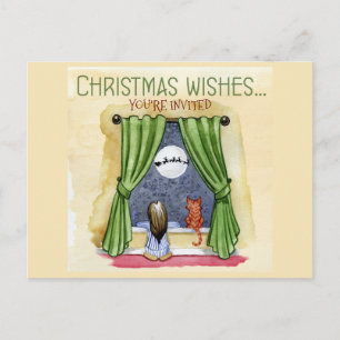 Carte Postale Vœux de Noël Enfant et chaton Fête de Noël