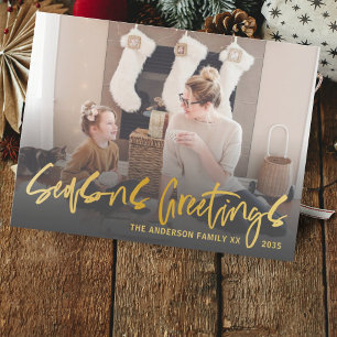 Carte Postale Vœux de Noël Faux Or Calligraphie de Noël