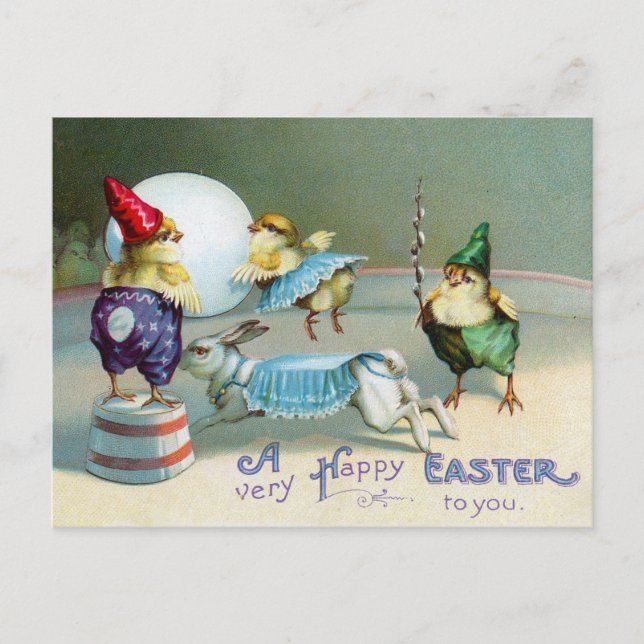 Carte Postale Vœux de Pâques de style vintage Poussins Cirque (Devant)