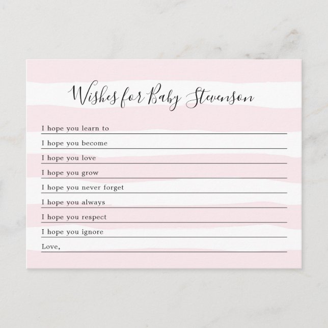 Carte Postale Voeux pour bébé, baby shower de fille rayé rose (Devant)
