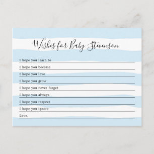 Carte Postale Voeux pour bébé, bleu rayé baby shower garçon