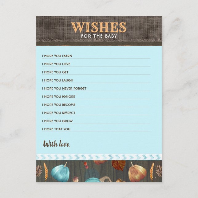 Carte Postale Voeux Pour Le Baby shower Citrouille Garçons Baby  (Devant)