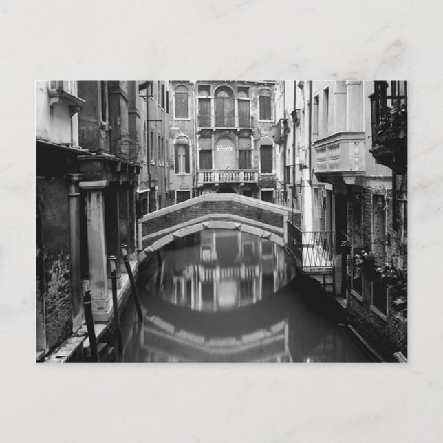 Carte Postale Voie navigable de Venise Noir et Blanc (Devant)
