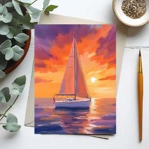 Carte Postale Voile au coucher du soleil Peinture de l'océan c