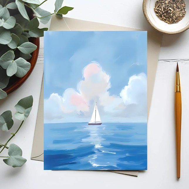 Carte Postale Voile en bleu | Bateau à voile côtier Peinture océ (Créateur téléchargé)