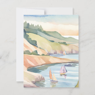 Carte Postale Voile Rivage | Aquarelle de l'océan de Rhode Islan