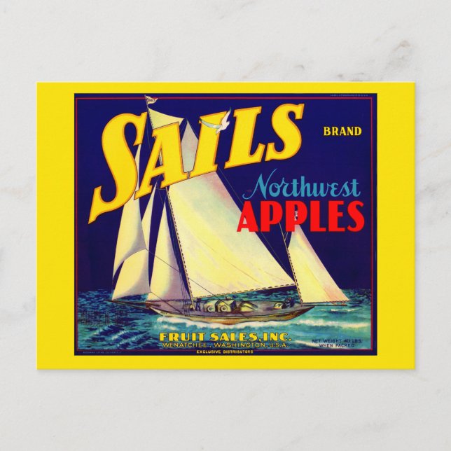 Carte Postale Voiles des années 1930 Pommes du Nord-Ouest crate  (Devant)