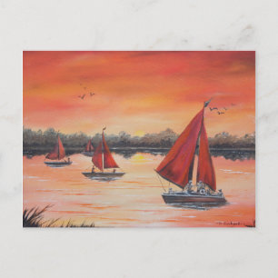 Carte Postale Voiles rouges au coucher du soleil