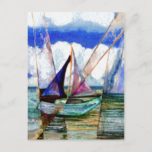 Carte Postale Voilier Abstrait Ciel bleu nuages fluffy