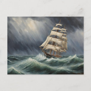 Carte Postale Voilier vintage dans l'océan orageux Illustration