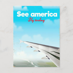 Carte Postale Voir America "fly today" tirage vacances vintage.