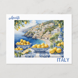 Carte Postale Voir Italie Côte Amalfi bleu tuiles blanches citro