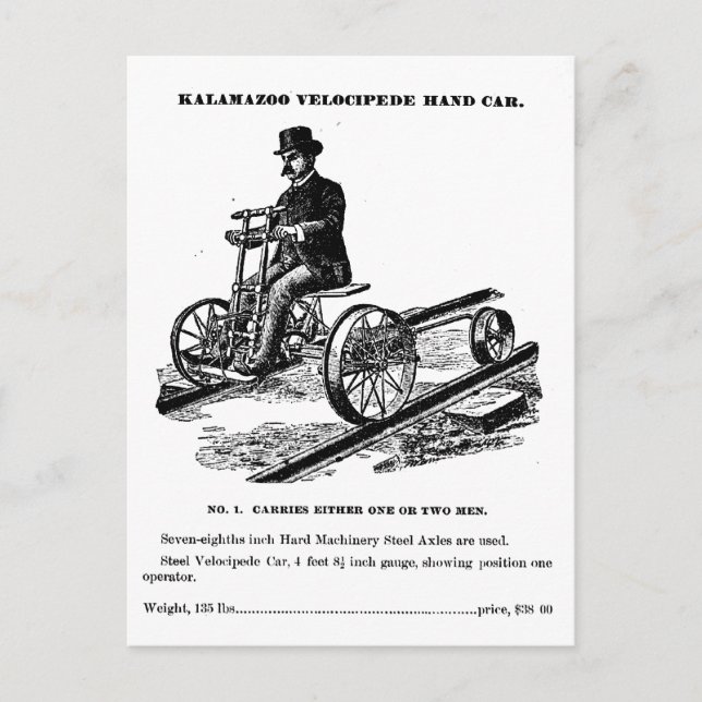 Carte Postale Voiture à main KALAMAZOO Velocipede 1887 (Devant)
