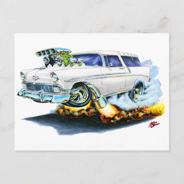 Carte Postale Voiture blanche Chevy Nomad 1956 (Devant)