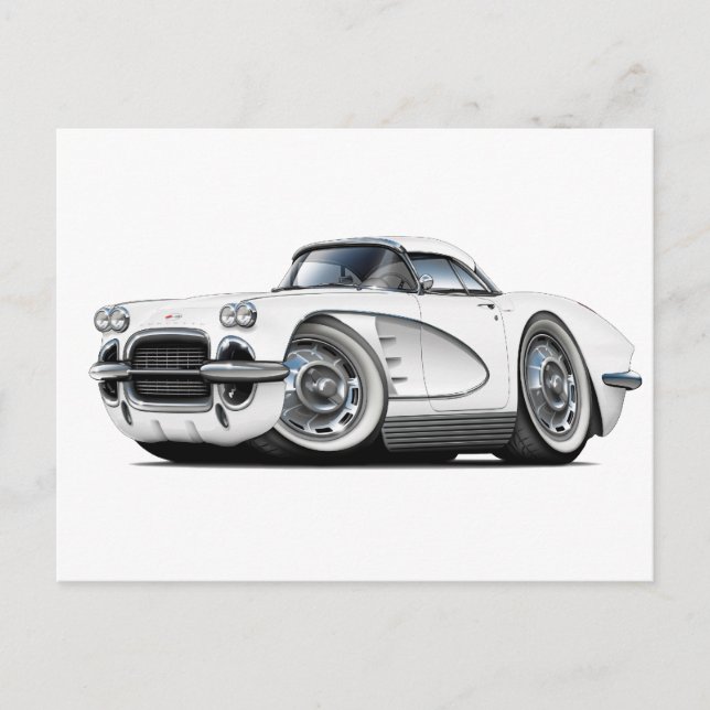 Carte Postale Voiture blanche Corvette 1962 (Devant)