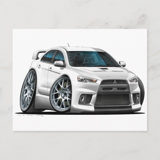 Carte Postale Voiture blanche Mitsubishi Evo (Devant)
