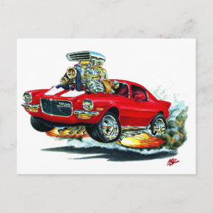 Carte Postale Voiture Camaro Rouge-Blanc 1970-72