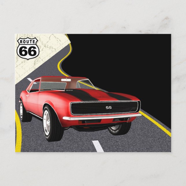 Carte Postale Voiture Camaro Rouge/Noir - Voiture/Fête des pères (Devant)