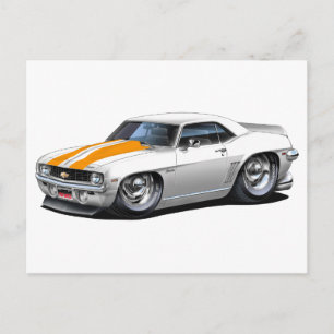Carte Postale Voiture Camaro SS White-Orange 1969