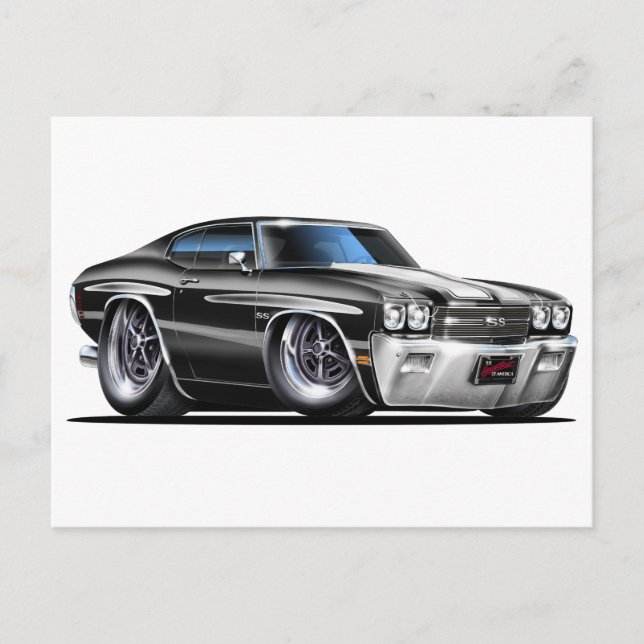 Carte Postale Voiture Chevelle noir-blanc 1970 (Devant)
