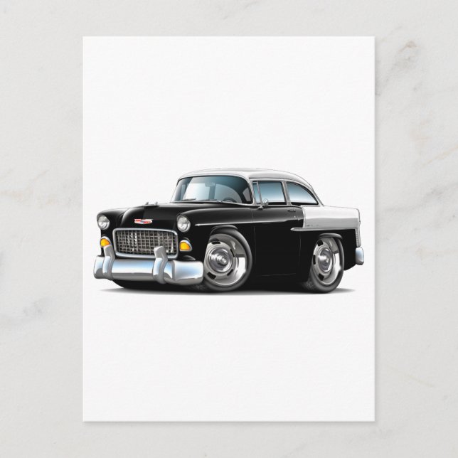 Carte Postale Voiture Chevy Belair noir-blanc 1955 (Devant)