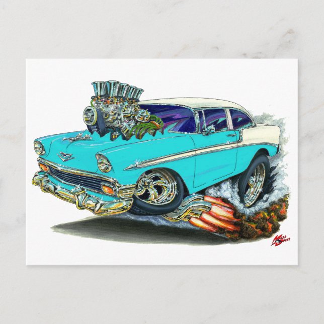 Carte Postale Voiture Chevy Belair Turquoise 1956 (Devant)