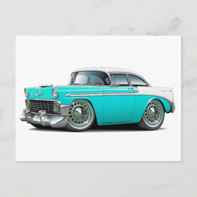 Carte Postale Voiture Chevy Belair Turquoise-White 1956 (Devant)