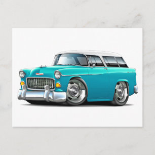 Carte Postale Voiture Chevy Nomad Turquoise-White 1955