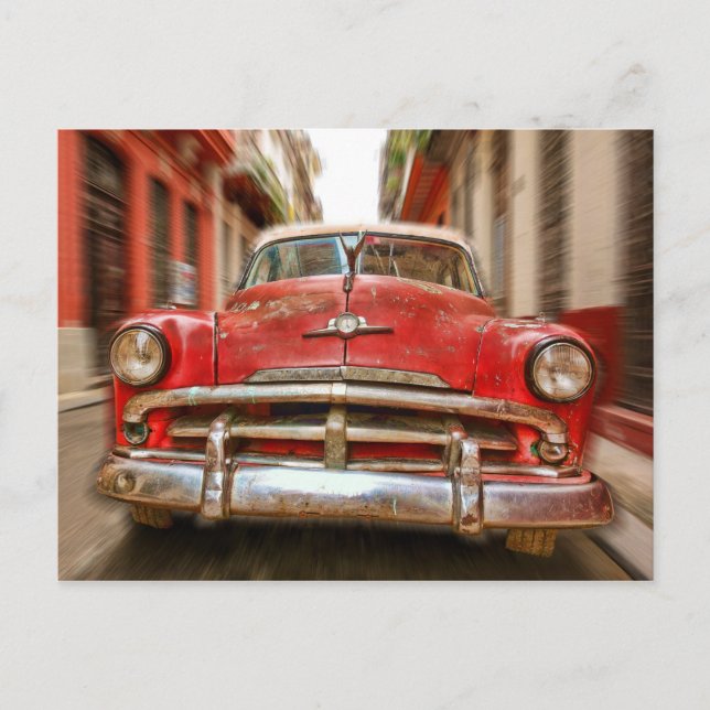 Carte Postale Voiture classique américaine dans les rues de La H (Devant)