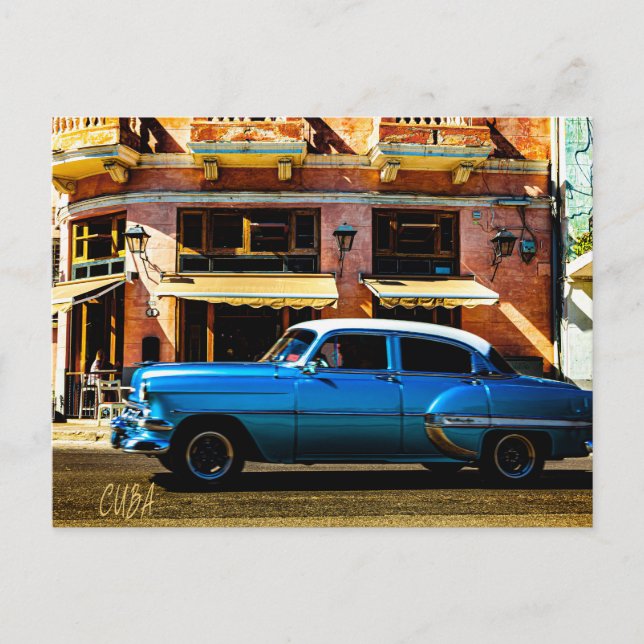 Carte Postale Voiture classique bleue (Devant)