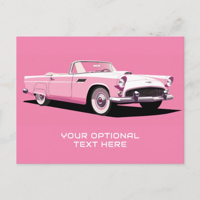 Carte Postale Voiture classique rose texte personnalisé (Devant)