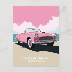 Carte Postale Voiture classique rose texte personnalisé