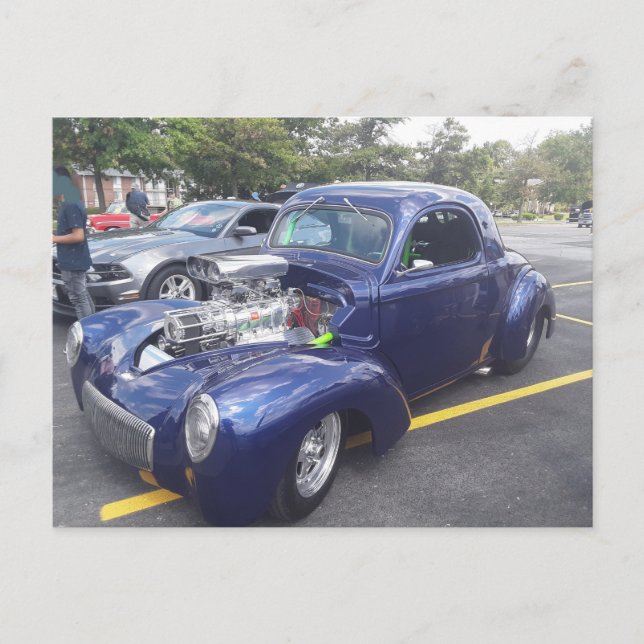 Carte Postale Voiture Customisée bleue (Devant)