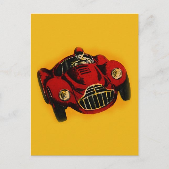 Carte Postale Voiture de course automobile jaune rouge (Devant)