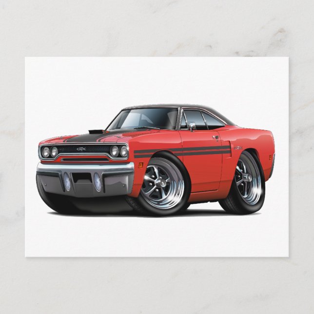 Carte Postale Voiture de dessus rouge-noir Plymouth GTX 1970 (Devant)