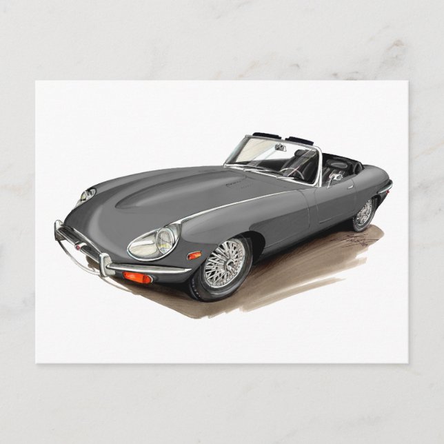 Carte Postale Voiture Jaguar XKE Grey (Devant)