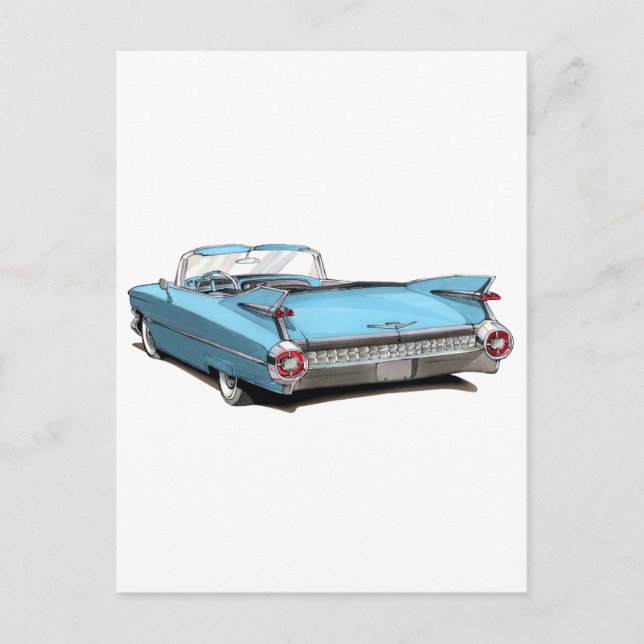 Carte Postale Voiture Lt Bleue Cadillac 1959 (Devant)