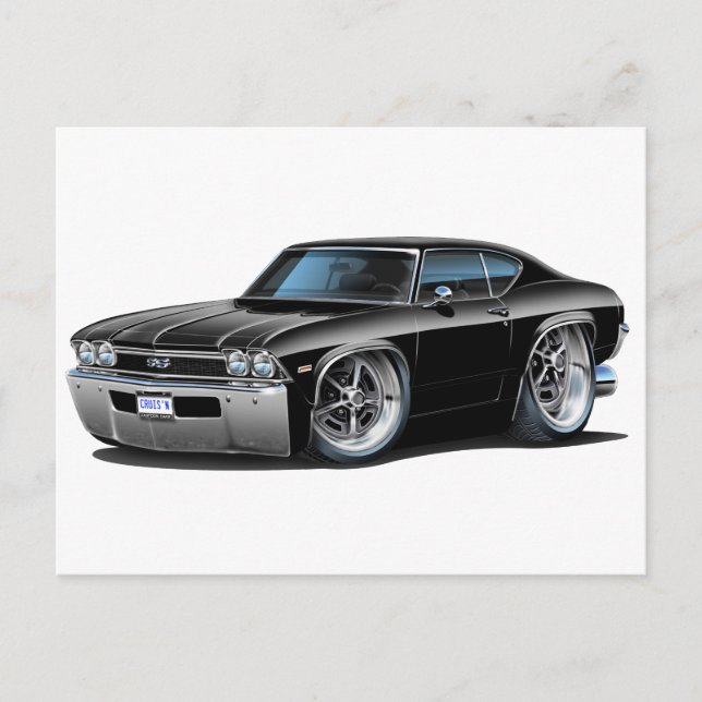 Carte Postale Voiture noire Chevelle 1968 (Devant)