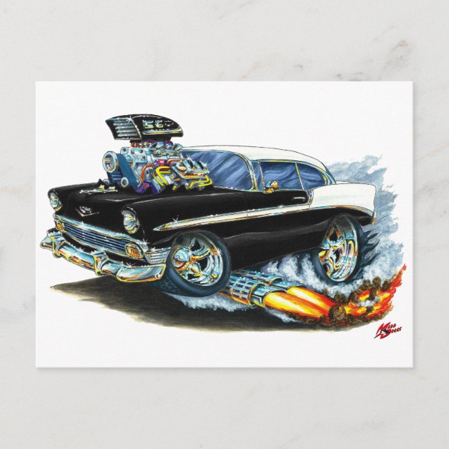 Carte Postale Voiture noire Chevy 150-210 1956 (Devant)